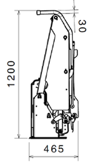 SENTOR lift kapalı konum yan görünüş, yükseklik 1200 mm, derinlik 465 mm